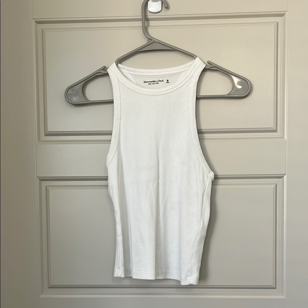 Abercrombie & Fitch White Ribbed Fitted Tank Top